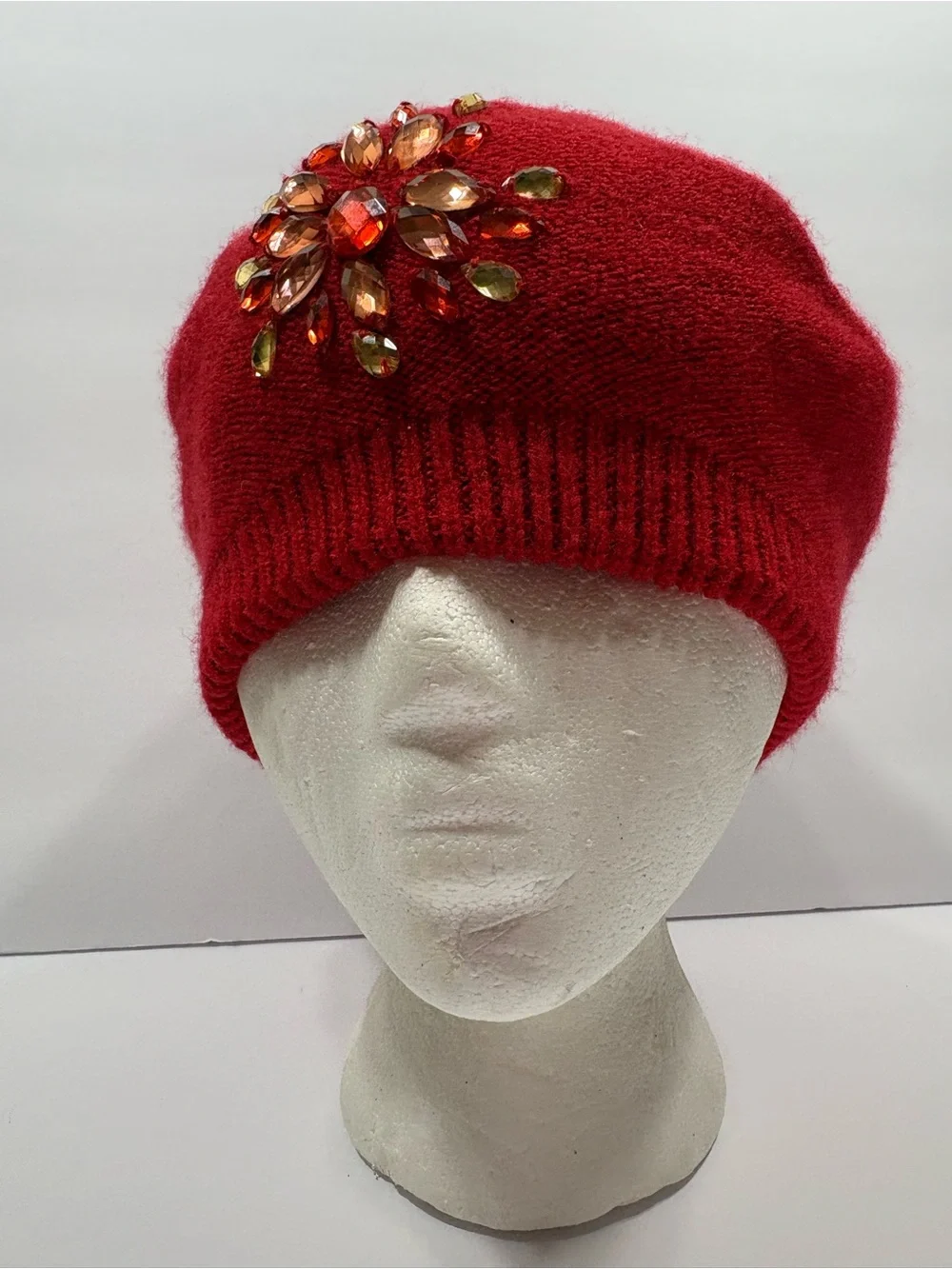 Embellished Red Knit Beret